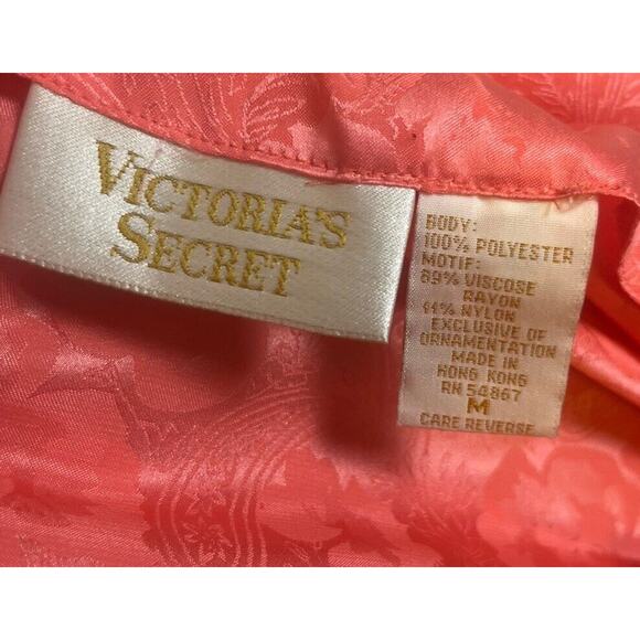 VTG Gold Label VICTORIA'S SECRET Satin Floral Nightie Ruched Medium Salmon Pink - Picture 11 of 11